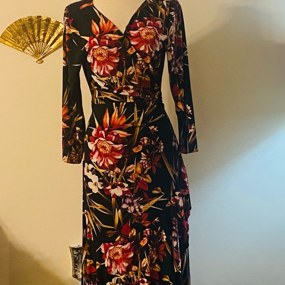 Connected Apparel Multicolor Floral Long Sleeve Dress